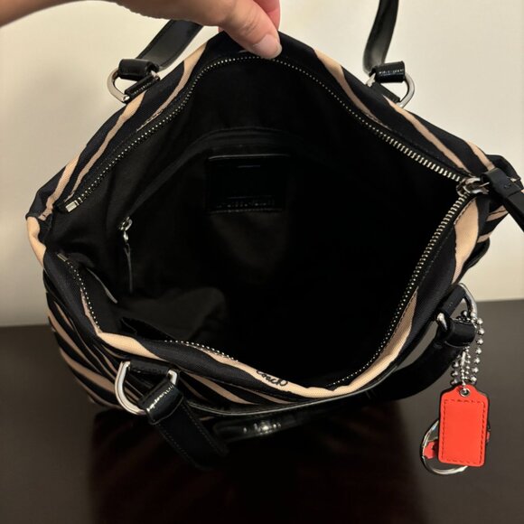 Coach Black & Tan Zebra Print Canvas Black Patent Leather Tote - Picture 8 of 10